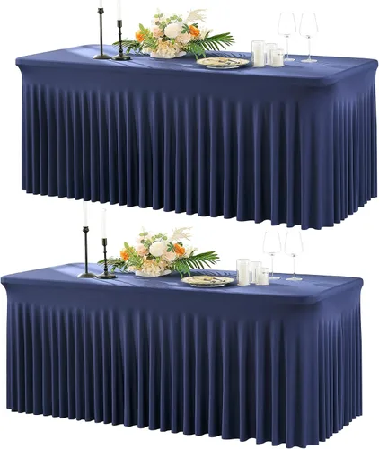 Miniatura 17 de Paquete de 2 manteles de spandex para mesas rectangulares de 8 pies, mantel elástico rosa de 8 pies, manteles ajustados, falda de mesa para fiestas