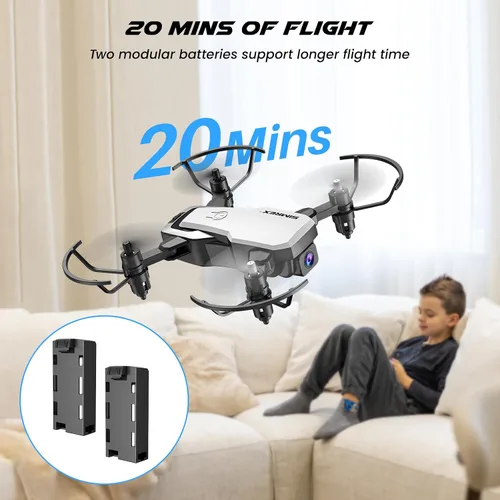 Miniatura 6 de SIMREX Mini dron con cámara 720P para niños y principiantes, cuadricóptero RC plegable, posicionamiento de flujo óptico, retención de altitud, giro
