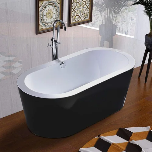 Miniatura 6 de Vanity Art Bañera de acrílico independiente moderna con cromo pulido certificado UPC redondo desbordamiento y drenaje emergente