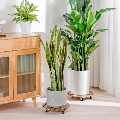 Miniatura 7 de Bamworld Soporte para Plantas al Aire Libre con Bandeja Rodante Organizador para Plantas con Ruedas 12 Pulgadas Carro de Plantas con Ruedas Carro