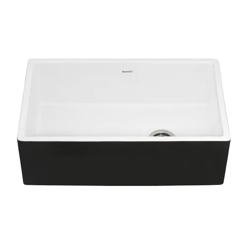 Miniatura 8 de Ruvati RVL4018RBW - Fregadero de cocina de drenaje compensado de arcilla refractaria de 30 pulgadas en blanco y negro