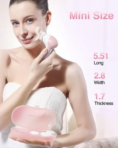 Miniatura 7 de Cepillo eléctrico de limpieza facial para mujeres, limpiador facial 3 en 1 y cepillo exfoliante con 3 cabezales de cepillo, 2 velocidades, cepillo