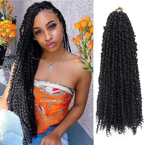 Miniatura 16 de Cabello Passion Twist – 8 pulgadas Passion Twist Crochet Hair para mujer, 8 paquetes de cabello rizado pretrenzado Passion Twists extensiones de 1b