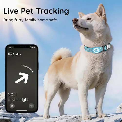 Miniatura 5 de Collar de Perro AirTag para Perros Grandes, Collar de Perro con AirTag de Apple Resistente al Agua IP68 con Soporte para AirTag, Reflectante, azul