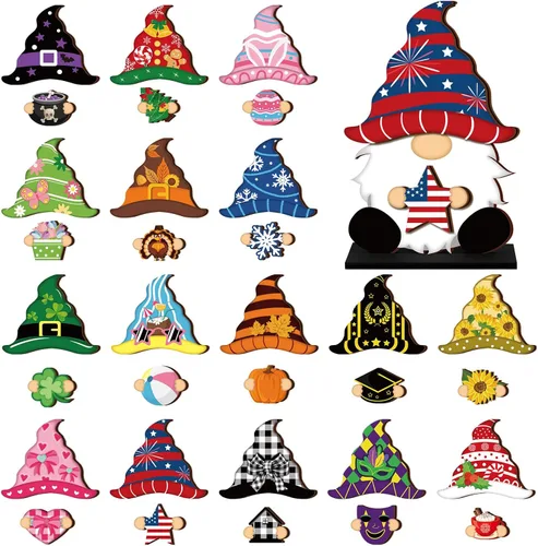Miniatura 9 de Blulu 32 piezas intercambiables de gnomos de madera para decoración de verano del 4 de julio, gnomos patrióticos de bienvenida, decoración
