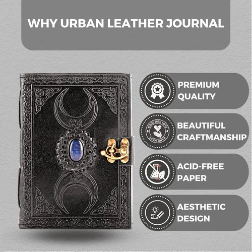 Miniatura 4 de URBAN LEATHER Diario de cuero vintage para hombres y mujeres, diario de lapislázuli celta de 3 lunas, grimorio, libro negro de sombras, cuaderno