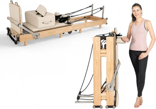 Máquina Reformadora de Pilates nexace, Equipo Plegable de Madera para Entrenamiento en Casa