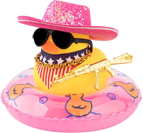 Miniatura 8 de wonuu Decoración de fiesta de pato de goma para automóvil, sombrero de vaquero espacial con purpurina brillante, accesorios para tablero