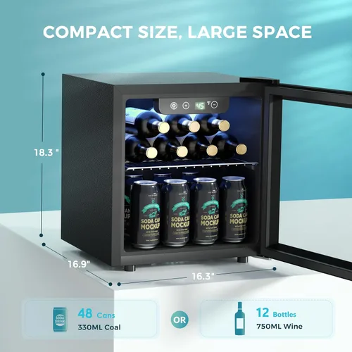 Miniatura 2 de EUHOMY Refrigerador de bebidas para 48 latas - Mini refrigerador con puerta de vidrio para cerveza, bebidas, vinos, refrigerador de bebidas de Negro