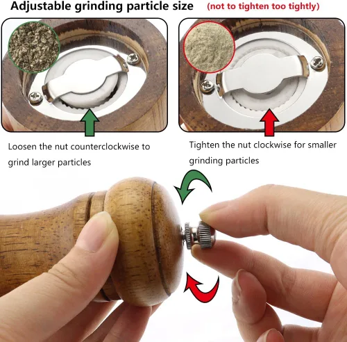Miniatura 4 de 1 paquete de molinillo de pimienta de madera de 5 pulgadas, molinillo de pimienta de madera o molinillo de sal con rotor de cerámica ajustable