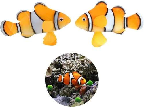 XMHF Paquete de 2 piezas de silicona artificial para acuario flotante de pez payaso, decoración de pecera de agua salada bajo el agua salada, adorno