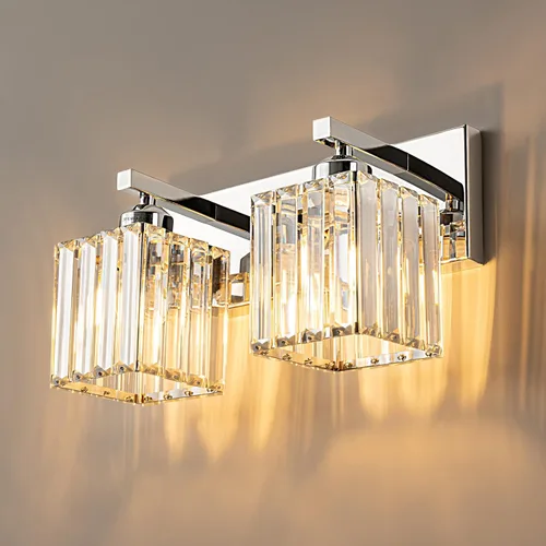 Miniatura 44 de Lámpara de tocador moderna de 2 luces de níquel cepillado, lámpara de tocador de cristal, luz de pared de baño, accesorios de iluminación de baño