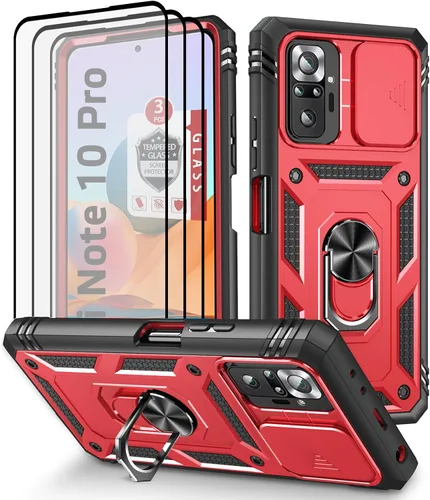 Miniatura 10 de Funda para Xiaomi Redmi Note 10 Pro, Redmi Note 10 Pro MAX con 3 protectores de pantalla de vidrio templado con soporte de anillo integrado + Negro