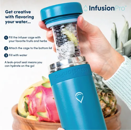 Miniatura 5 de Infusion Pro Botella de agua con infusor de frutas, acero inoxidable aislado al vacío (20 onzas), libro electrónico de recetas de infusión de Lagoon