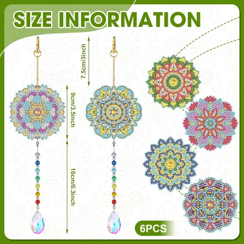 Miniatura 2 de Yeaqee 6 piezas de pintura de diamante, diseño de mandala, campanillas de viento de doble cara, manualidades de pintura para adultos, ventana