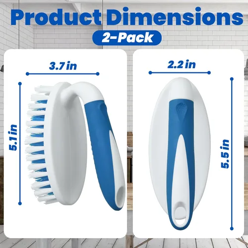Miniatura 2 de Cepillo de fregar, paquete de 2 cepillos de limpieza para el hogar con cerdas rígidas, cepillo para fregar alfombras, ducha, bañera, cocina