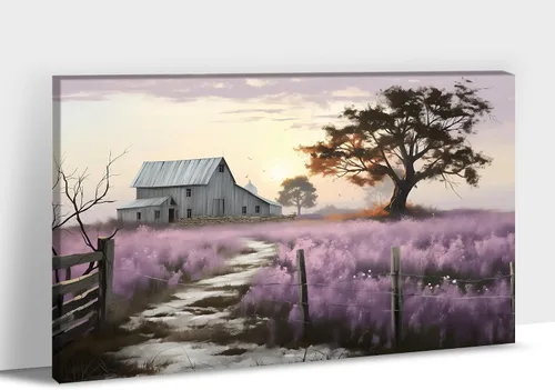 Miniatura 9 de Arte de pared con estampado de granero blanco de granja, granero y vaca, arte de pared con imágenes de granero blanco, cuadros rústicos de campo