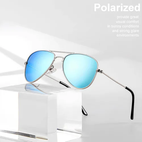 Miniatura 12 de Gleyemor Lentes de sol polarizados estilo aviador para niños y niñas, jóvenes, adolescentes, dos tamaños de 1.969 in y 2.047 in