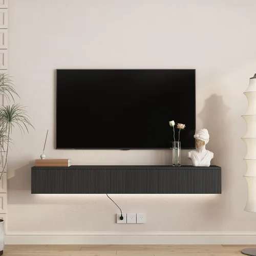 Miniatura 13 de Soporte flotante para TV montado en la pared con 20 LED de color, soporte de TV moderno de 63 pulgadas, gabinete de TV flotante centro
