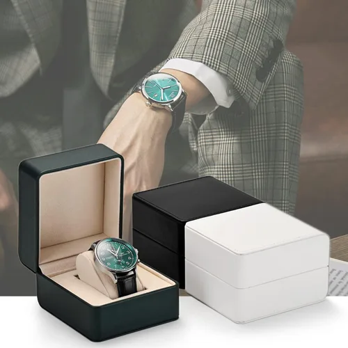 Miniatura 2 de Caja de regalo de reloj de cuero PU negro Premium Caja de almacenamiento de reloj individual con caja de reloj de pulsera de almohada extraíble