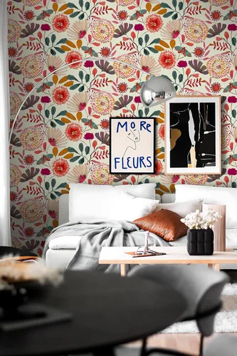 Miniatura 9 de Papel tapiz floral para despegar y pegar, papel de pared bohemio, extraíble, impermeable, verde/amarillo/azul, papel de contacto para dormitorio