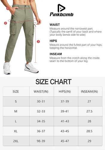 Miniatura 6 de Pinkbomb Pantalones cargo de senderismo para hombre con 7 bolsillos, ajustados, elásticos, para trabajo, viajes, golf, pantalones deportivos