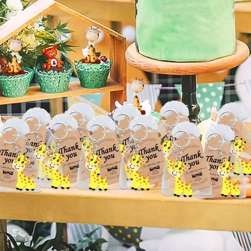 Miniatura 6 de El paquete de 60 recuerdos de fiesta de jirafa incluye 20 llaveros de jirafa, 20 etiquetas de agradecimiento, 20 bolsas de regalo para fiesta