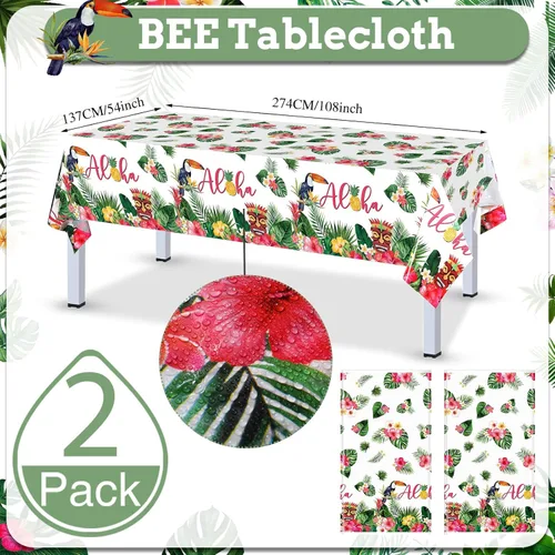 Miniatura 4 de Pajean Juego de 170 platos de papel y servilletas hawaianas Luau para decoración de fiesta, juego de cubiertos con 2 manteles Aloha Tiki