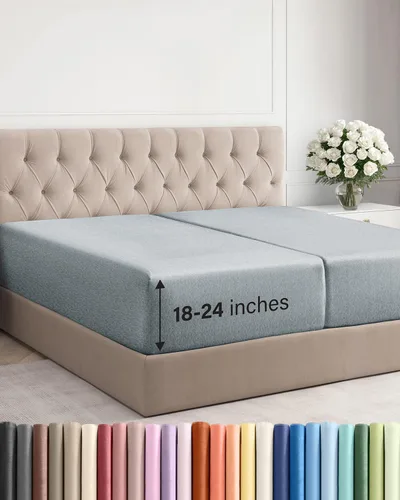 Miniatura 74 de Sábana bajera ajustable extra profunda tamaño completo – Sábana bajera individual de lujo para hotel únicamente – Se adapta fácilmente a colchones