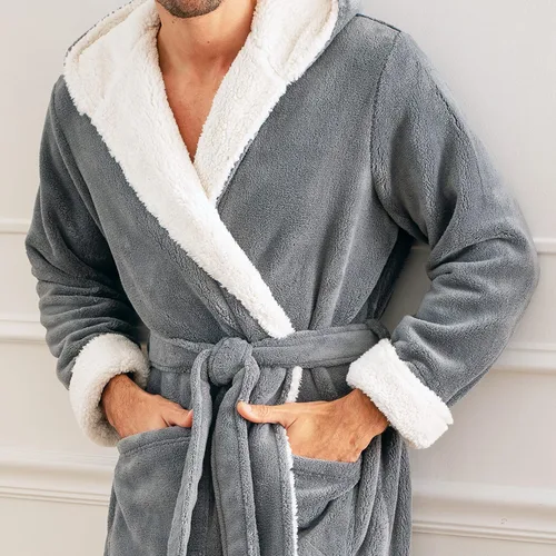 Miniatura 5 de Alexander Del Rossa . Albornoz de forro polar con capucha para hombre