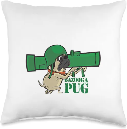 Miniatura 4 de Bazooka Pug Dog Weapon - Almohada de regalo militar para hombres y mujeres, 18 x 18 pulgadas, multicolor