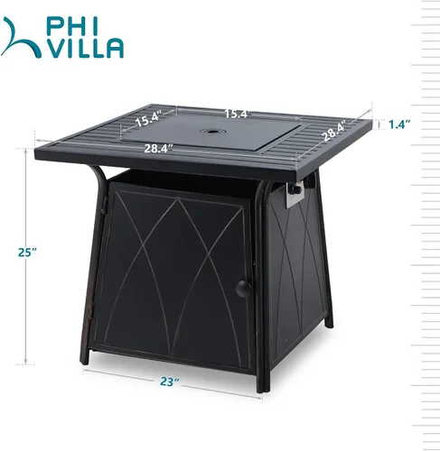 Miniatura 7 de PHI VILLA Mesa para fogata de gas de 28 pulgadas, 50000 BTU cuadrada para exteriores con tapa y vidrio azul para patio, patio trasero y jardín
