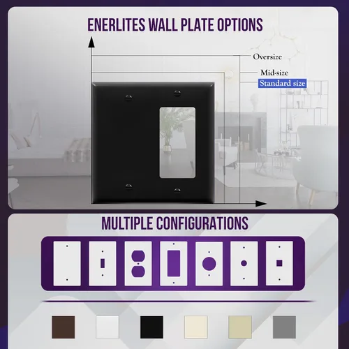 Miniatura 5 de ENERLITES Combination Decorator - Placa de pared basculante y salida en blanco, tamaño estándar, cubierta de interruptor de luz de 2 cuadras, 4.50 x
