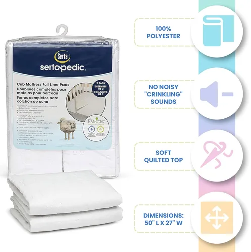 Miniatura 6 de Serta Sertapedic - Almohadillas protectoras para colchón de cuna (paquete de 2) – 100% impermeables con tecnología Nanotex – Ideal