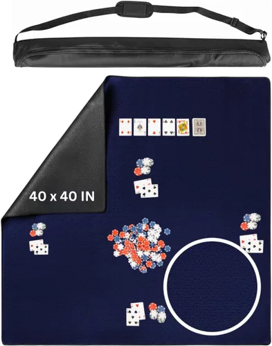 Miniatura 25 de Alfombrilla para Juego de Mesa 42 x 66 Pulgadas, Alfombrilla Mahjong para Mesa con Bolsa de Transporte, Alfombrilla de Neopreno Antideslizante, Azul