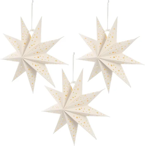 FRCOLOR Decoración de boda, linterna de estrella de papel, 3 piezas, ornamento de Navidad, pantallas colgantes para luz LED, decoración de Navidad,