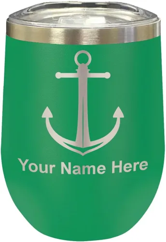 Miniatura 22 de LaserGram Vaso de vino de acero inoxidable de doble pared, ancla de barco, grabado personalizado incluido (negro)