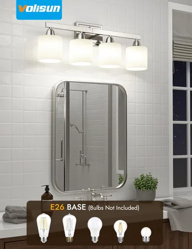 Miniatura 4 de VOLISUN Accesorios de iluminación de baño de níquel cepillado, 4 luces de cambiador de baño sobre espejo, lámpara de tocador moderna para baños