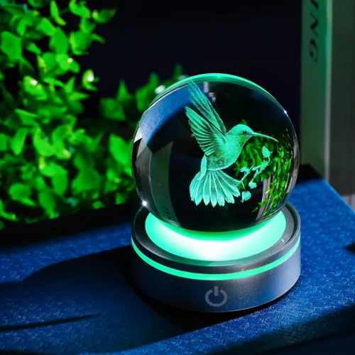 Miniatura 6 de Movdyka Bola de cristal 3D de colibrí, regalos para mujeres y hombres, adorno de colibrí de vidrio, figura de animales, decoración del hogar