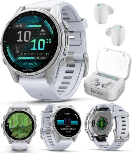 Miniatura 14 de Garmin Fenix 8 – 2 pulgadas, reloj inteligente multideporte GPS AMOLED, zafiro, titanio con banda de silicona naranja brillante/grafito, linterna
