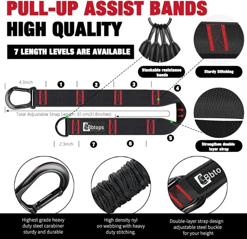 Miniatura 2 de Pull Up Assistance Bands Set, 300 lbs Max Heavy Duty Resistance Bands with Adjustable Strap, Non-Slip Handle & Door Anchor, Full Body Strength Negro