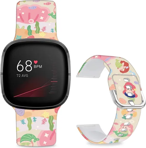 Miniatura 10 de Correas de reloj de dibujos animados con estampado floral compatibles con Fitbit Versa 4/Versa 3/Fitbit Sense 2/Sense Band de silicona suave