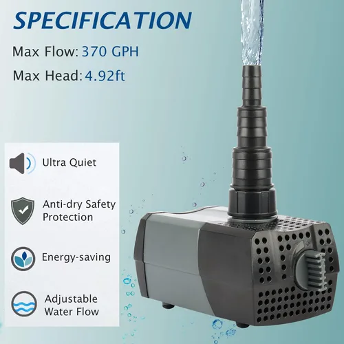 Miniatura 3 de WaterRebirth (HSUP-1400F) Bomba de agua sumergible con chorros de fuente - Bomba de estanque - Bomba sumergible - Bomba de fuente de agua - Bomba