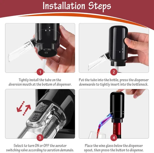 Miniatura 4 de BLUBYEES Aireador eléctrico de vino, máquina dispensadora de vino portátil de un solo botón y decantador de vino, filtro automático