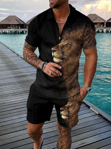 Miniatura 2 de BIRW Conjunto deportivo de 2 piezas para hombre, conjunto de pantalones cortos de verano de moda, camiseta polo casual de manga corta y pantalones
