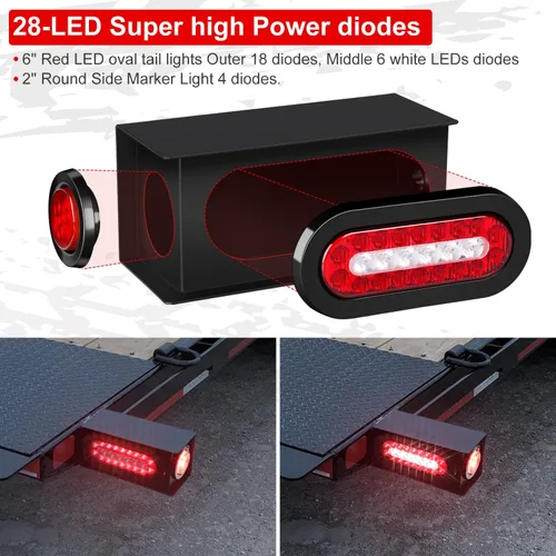 Miniatura 4 de RONSTA Kit de 2 cajas de acero para luces de remolque con luces traseras LED ovaladas rojas/blancas de 6 pulgadas y luces laterales redondas rojas