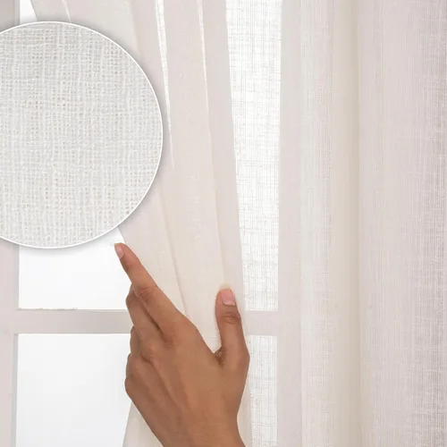 Miniatura 12 de D'Moksha Homes Cortinas de lino sintético beige y crema de 63 pulgadas de largo, 52 x 63 pulgadas, 2 paneles de cortinas transparentes con bolsillo