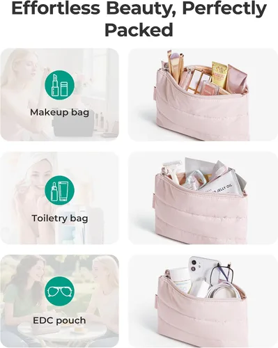 Miniatura 5 de BAGSMART Pequeña bolsa de maquillaje, neceser portátil esponjoso con cierre de cremallera con encanto, organizador de viaje resistente al agua