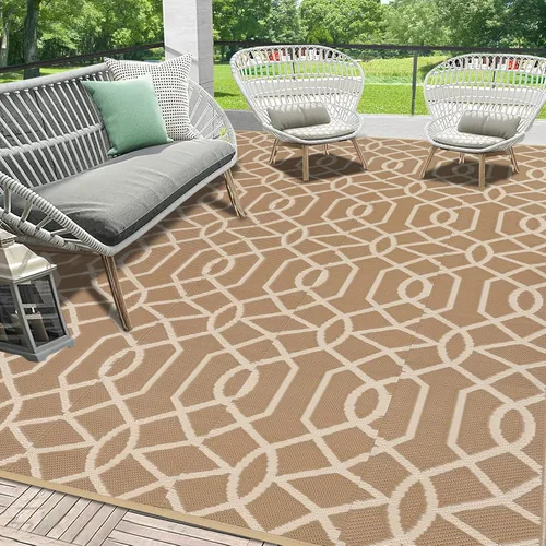 Miniatura 34 de HEBE Alfombra de Exterior Impermeable 6x9, Alfombra de Paja de Plástico Alfombra de Camping, Alfombras de Patio Exterior Reversibles Tapete para RV