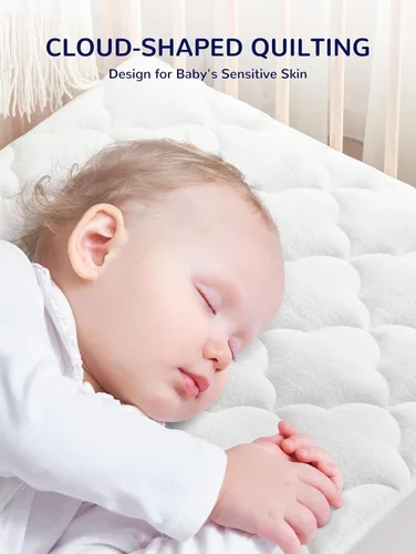 Miniatura 5 de SLEEP ZONE Protector de colchón impermeable para cuna, acolchado, ajustable, de 28 x 52 pulgadas, suave y transpirable, protector de cama infantil